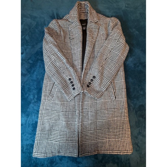Forever 21 Other - Forever 21 Men Houndstooth Overcoat Black White Glen Plaid Longline Jacket Med